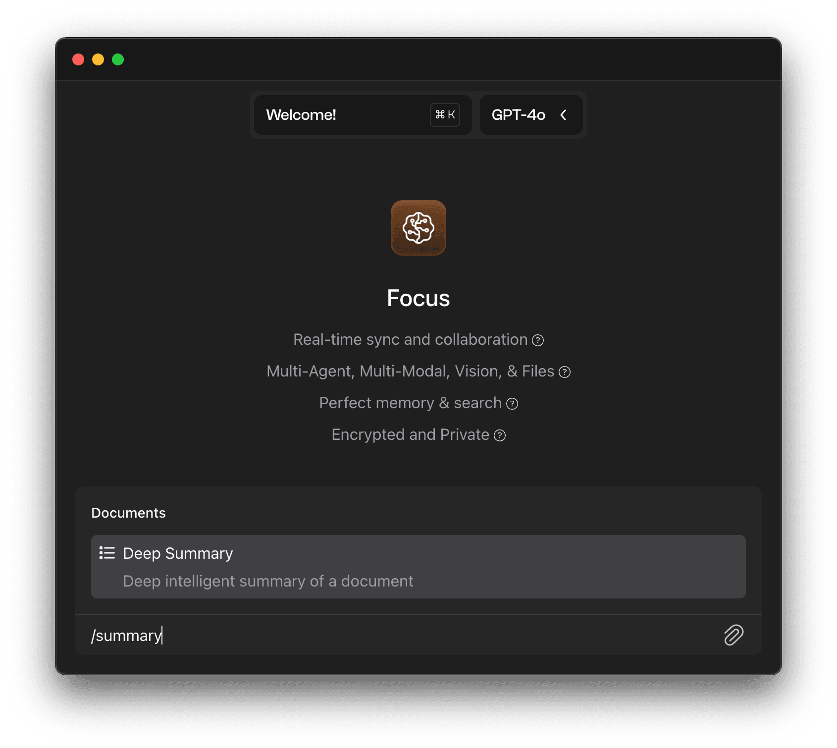 Type /summary and select deep-summary