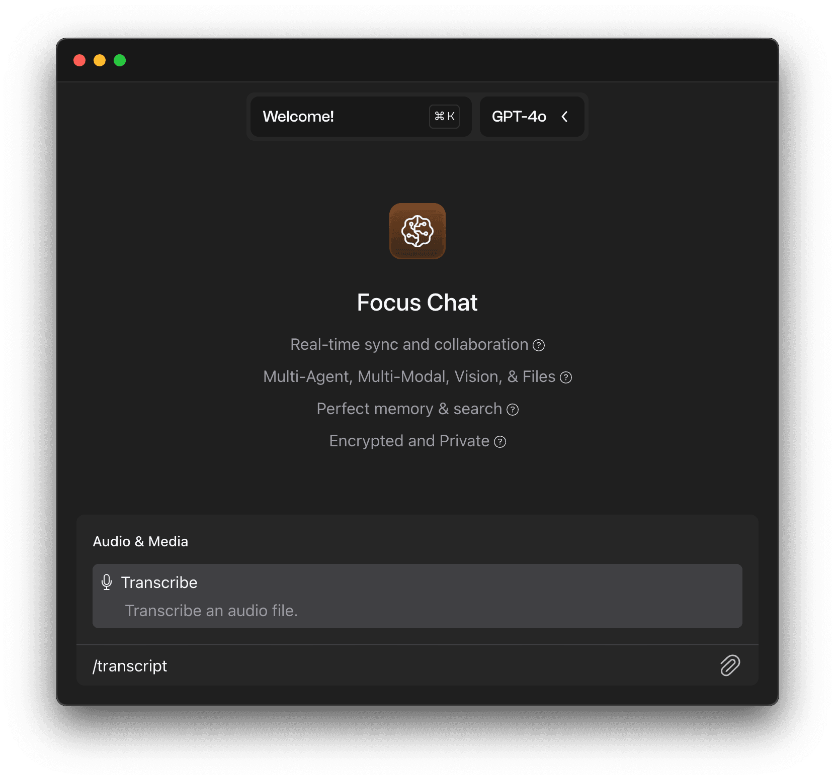 Type /transcript and select text to speech